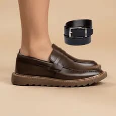 Sapato Social + Cinto Masculino Oxford Dubai Tratorado Confortável Masculino Social Brogue Trabalho