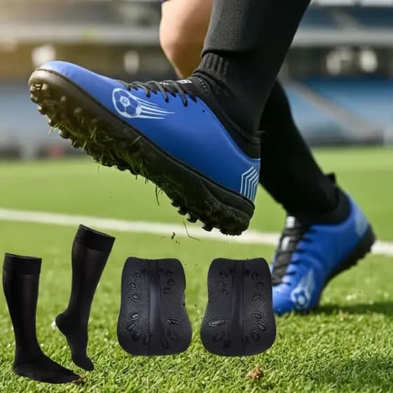 Chuteira Society Adulto Meia Grama Sintética Botinha Caneleira Meião Resistente Conforto Treino Jogo