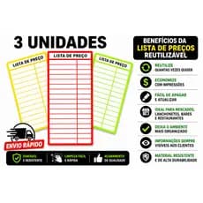 Placas Lista de Preços em PVC P/Açougue, Bares, Padaria ou Lanchonete- Compre Agora a Sua tabela