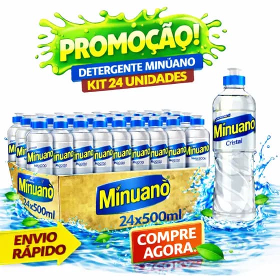 kit 24, 12 ou 6Un de Detergente Liquido Minuano CRISTAL Original – Limpeza Profunda + Melhor Custo