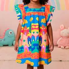Vestido Criança Soltinho Estampa Colorida Casual Infantil Festa Aniversário Presente