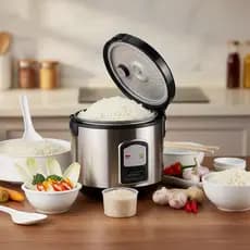 Kit Panela Arroz Eletrica Preta Compacta Cozimento Rapido Vapor Medidor Colher Grade