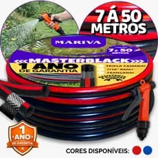 Mangueira Tripla Camada Preta com Tarja e Gatilho 7/16 - 7m á 50m - Reforçada, Trançada, Resistente