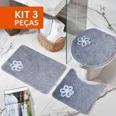 Kit 3 Peças Jogo de Tapete Para Banheiro 100% Algodão 52,5cmx40cm - Antiderrapante Felpudo Peludo