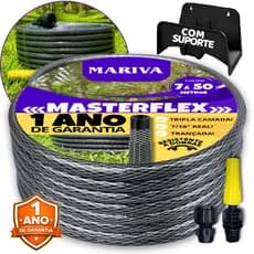 Mangueira de Jardim Trançada Grafite com Suporte 7/16 (Kit Completo) - 7m à 50m, Reforçada, Trançada