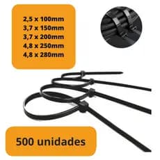 Kit 500 Cinta Plastica Abracadeira Nylon Enforca Gato Preto Branco - Várias Medidas
