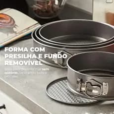 Kit 3 Formas Para Bolo Torta Com Fundo Removível Antiaderente Aço Carbono Redondas Preto Cinza-escuro