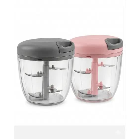 Processador Triturador Manual De Alimentos Grande 5 Lâminas 900ml Cinza Rosa