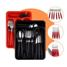 Jogo De Talheres Porta Talher Com 17 e 25 Peças Preto Vermelho Azul Branco Kit Conjunto Faqueiro Inox