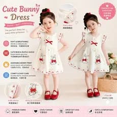 Vestido de Menina com Mangas Bufantes, Estilo Princesa Coelhinha, Doce e Fofo, com Estampa de Desenho Animado