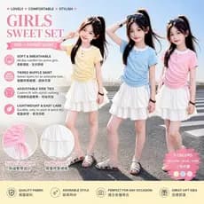 Conjunto de Saia de Cor Sólida para Meninas, Camiseta de Manga Curta Estilosa Dois em Um, Conjunto de Duas Peças com Sai