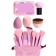 Kit 13 Pinceis de Maquiagem + Pincel Magico Kabuki + Estojo de Esponjas
