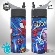 Garrafa Alumínio Infantil Personalizada Spidey e seus Amigos Spider Escolar - Presente