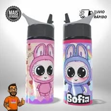 Garrafa Squeeze Personalizado – Labubu Meme Alumínio Escolar Infantil Com Nome