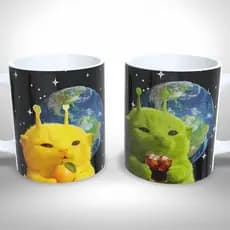 Caneca de Cerâmica Personalizada Kitty Alien Fofo Gatinho