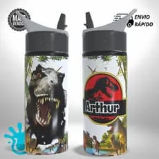 Garrafa Alumínio Infantil Personalizada Dinossauro Jurassic Realista - Escolar