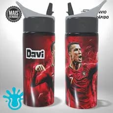 Garrafa Alumínio Infantil Personalizada CR7 Cristiano Ronaldo  Escolar - Presente