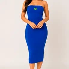 Vestido Brasil Malha Canelada Midi Tubinho Tomara Que Caia