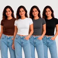 Kit 4 Blusa Slim Fit Feminina Baby Tee Manga Curta Compressão Academia