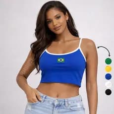 Blusa Regatinha Cropped Brasil Feminina Regata Copa do mundo Y2K Virginia