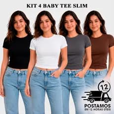 Kit 4 Blusa Slim Fit Feminina Baby Tee Manga Curta Suplex Academia