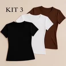 Kit 3 Blusa Slim Fit Feminina Baby Tee Manga Curta Compressão Academia