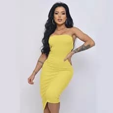 Vestido Malha Canelada Midi Tubinho Tomara Que Caia