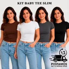 Kit Blusa Slim Fit Feminina Baby Tee Manga Curta Compressão Academia