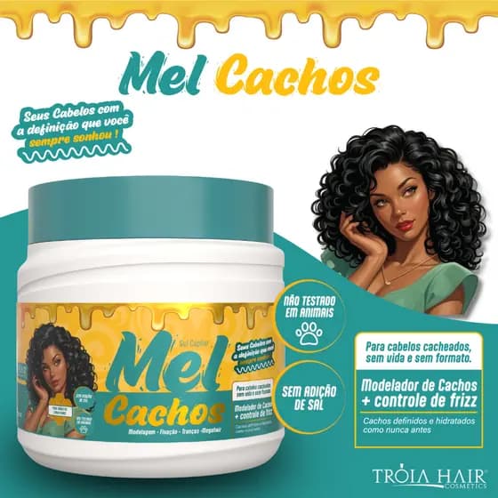Modelador Mel Para Cachos 500g - Definição E Controle De Frizz Tróia Hair
