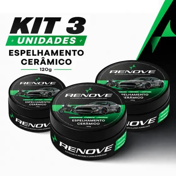 Kit 3x Cera Espelhamento Cerâmico – Repele Água, Remove Riscos, Proteção UV, Brilho Intenso