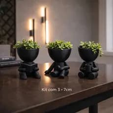 Kit 3 Mini Vasinhos Bob Robert Sem Planta Enfeite tamanho 7 cm para Decoração Casa QUALIDADE PREMIUM