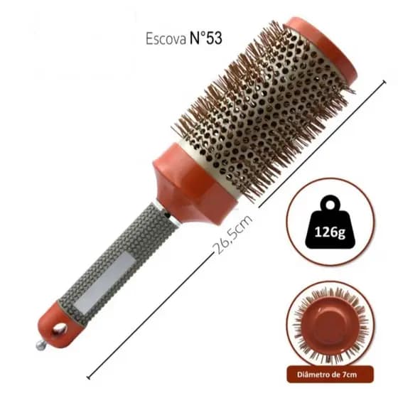Escova Térmica Vazada Laranja e Cinza Profissional Metalizada