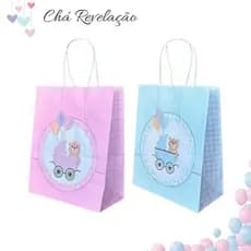 20 Und Sacola Para Chá Revelação Lembrancinha Bebê Ursinho Rosa + Azul