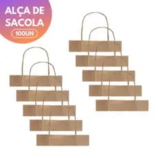Kit 100 Unidades Alça Papel Kraft Torcido Para Sacola 19x14