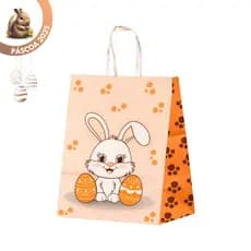 Kit 10 Sacola De Papel Kraft Páscoa Rabbit M 20x15x25cm