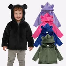 Jaqueta Fleece Casaco Infantil Peluciado Quentinho Inverno Bebê com Orelinhas Ursinho