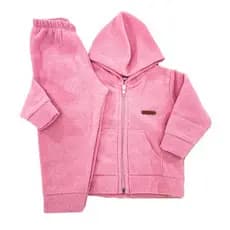 Conjunto Jaqueta e Calça Boucle Peluciado Infantil Inverno Casaco com Capuz Agasalho