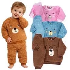 Conjunto Teddy Dupla Face Peluciado Quentinho Inverno Casaco Carneirinho Bebê Infantil Urso Ursinho