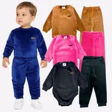 Conjunto Body e Calça Bodie Inverno Bebê Infantil Peluciado Quentinho Inverno
