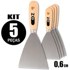 Kit Espátula De Aço E Cabo De Madeira Gesseiro Pintor C/5 Peças 06cm