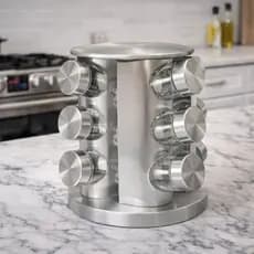 Porta-Tempero Giratório Inox 12 Potes Vidro Aço Inox Mesa Porta - Tempero Giratório Inox 12 Potes Vidro Aço Inox Mesai