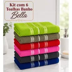Kit com 6 Toalhas de Banho Bella Macia Felpuda Alta absorção 100% Algodão 0,65cm x 1,20cm