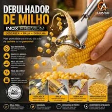 Kit 5 Peças Descascador Debulhador Cortador e Ralador de Milho em Aço Inox Linha Premium