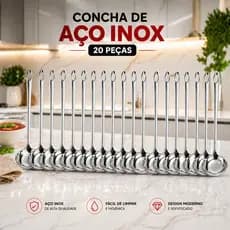 Kit 20/10 Mini Concha 16 Cm em Aço Inox Molho Farofa Calda Sorveteria Sobremesa