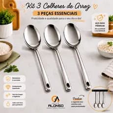 Kit 3 Peças Colher de Arroz em Inox 26cm Linha Premium Casa Cozinha Buffet