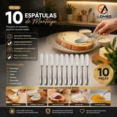 Kit 10/6 Espátulas de Manteiga Aço Inox para Patê Geleia Requeijão Margarina Casa Creme de Avelã