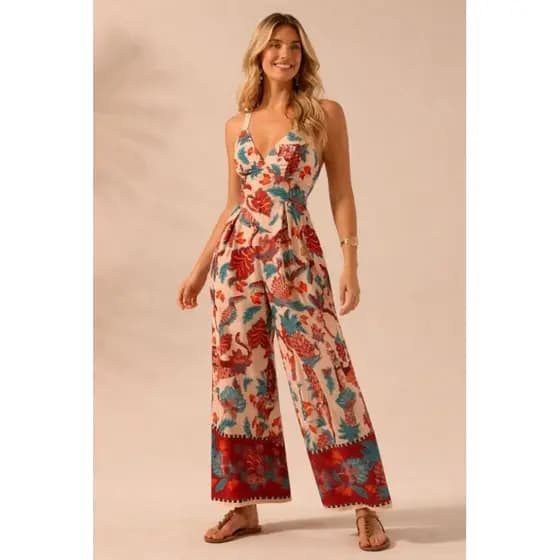 Macacão Pantalona Floral Tropical Verão