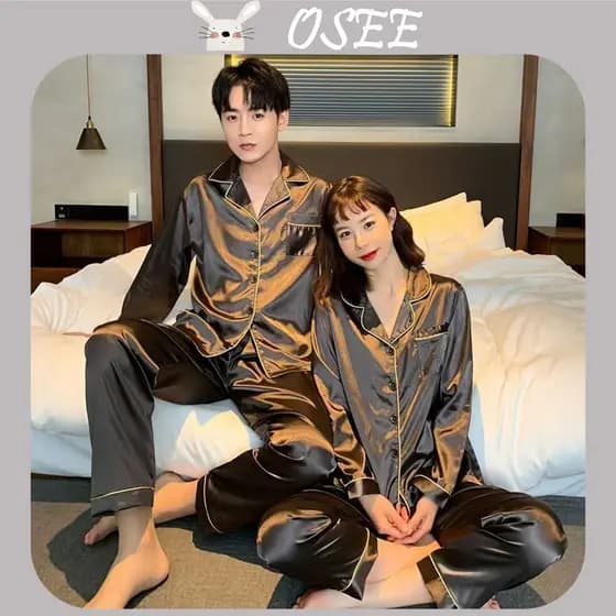 [Osee] M-5XL, casal pijamas de cetim sleepwear Terno verão seda gelo moda coreana masculina e feminina primavera e outon