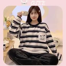 [OSEE] Pijamas de Flanela de Inverno para Mulheres, Manga Longa, Espessos, Conjunto de Roupas de Casa de Coral Fleece So