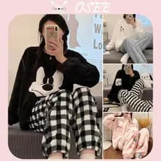 [OSEE] Pijamas de Coral Fleece Bonitos de Cachorro Pacha para Mulheres Inverno Espessados Novo Conjunto de Roupas de Cas